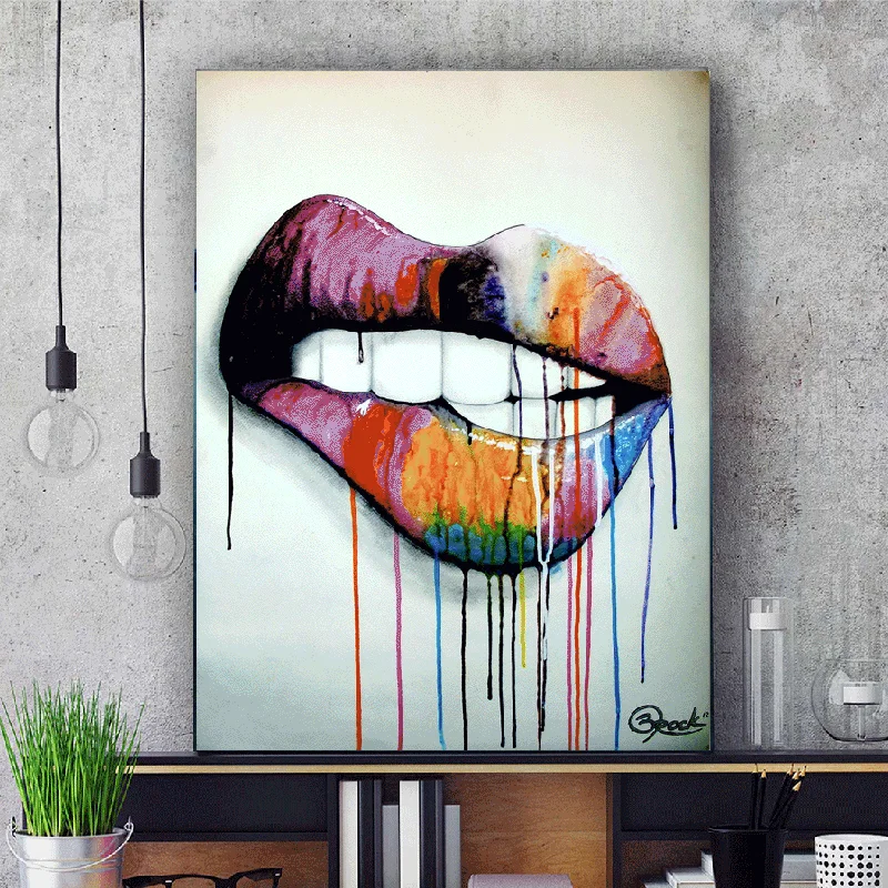 Поп арт акварель рот холст живопись плакаты печать квадратные картины настенное