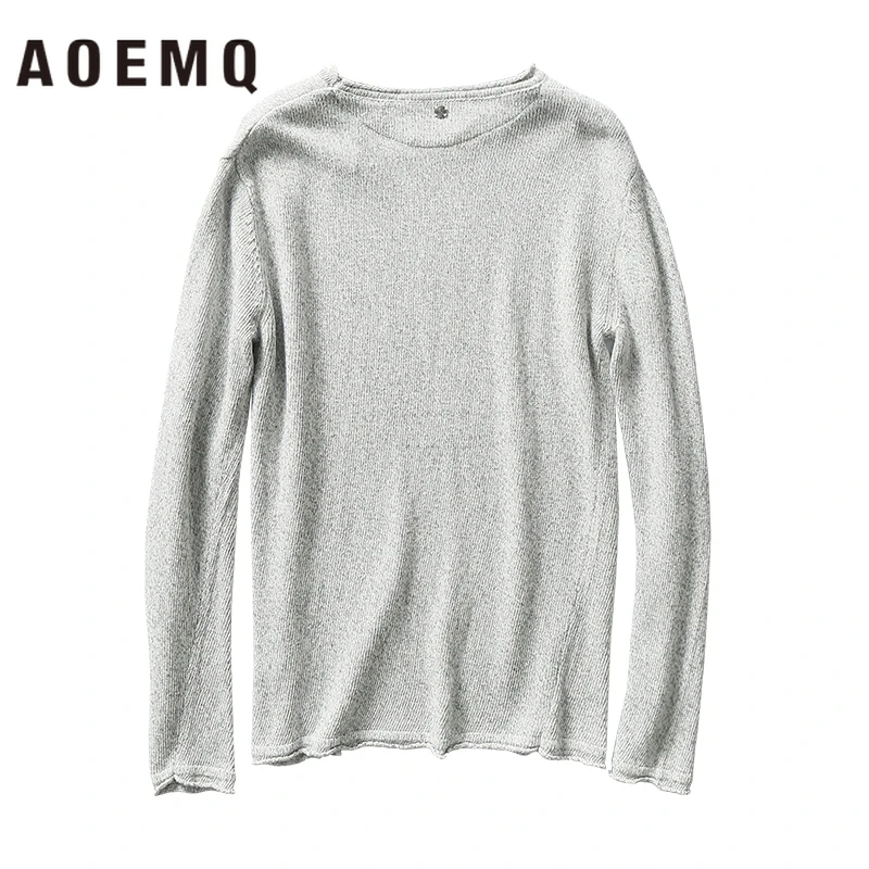 AOEMQ Fashion Sweater Gray Solid Color Men Pullovers Sweaters O-Neck Collar Homewear Casual Winter Men's Clothing | Женская одежда