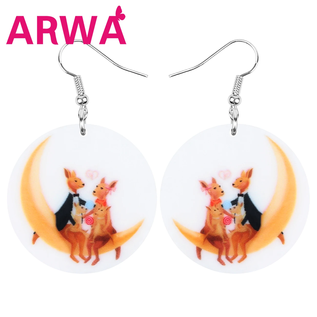 Bonsny акриловые австралийские серьги кенгуру для влюбленных пар луна круглые в