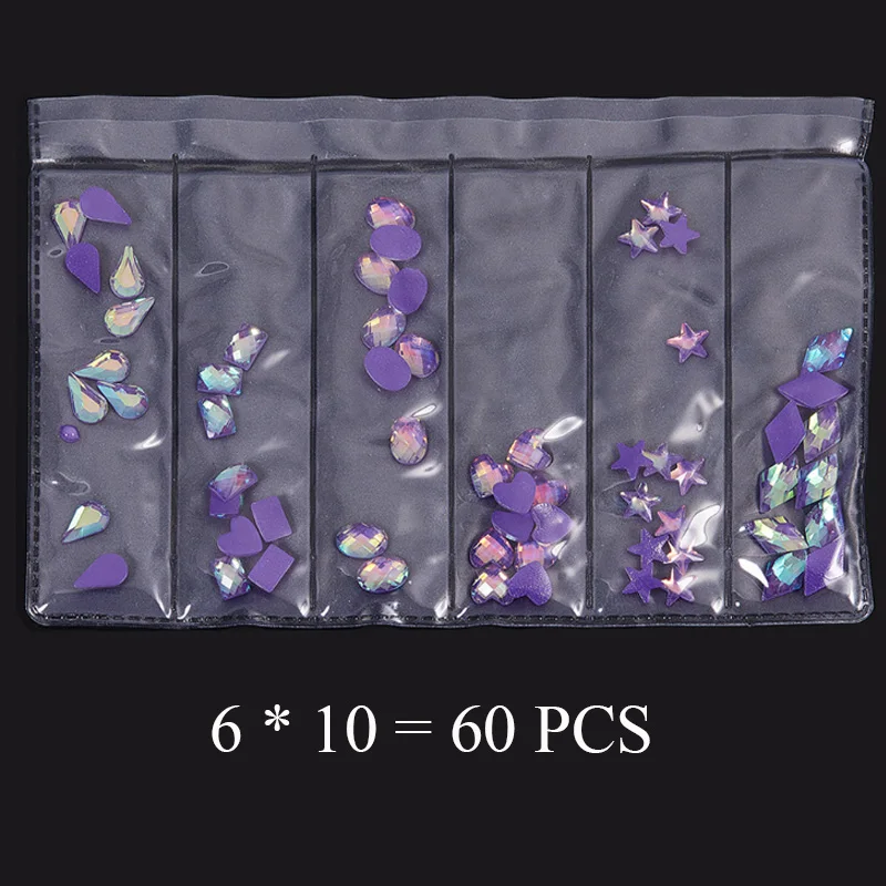 60Pcs Purple 1 упаковка AB плоские с оборота стеклянные стразы для ногтей алмазные каплевидные конские глазные кристаллы Камни блестящие драгоценные камни маникюрные украшения для ногтей - Цвет: 60Pcs Purple