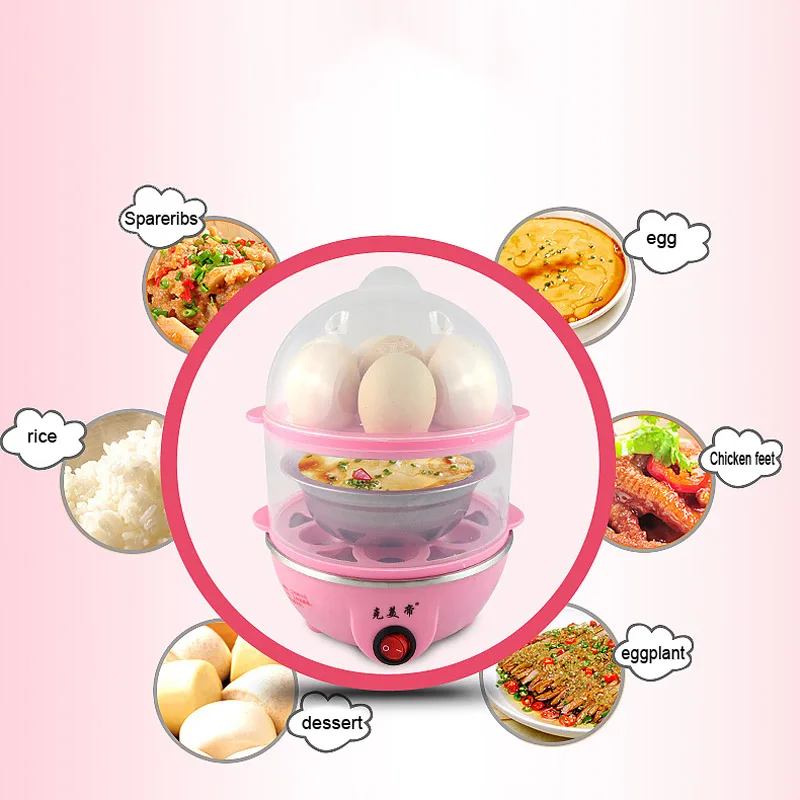 

2-Layer Rapid Egg Cooker Steamer Electric Egg Poacher Boiler 14 Egg Capacity Removable Tray EJ