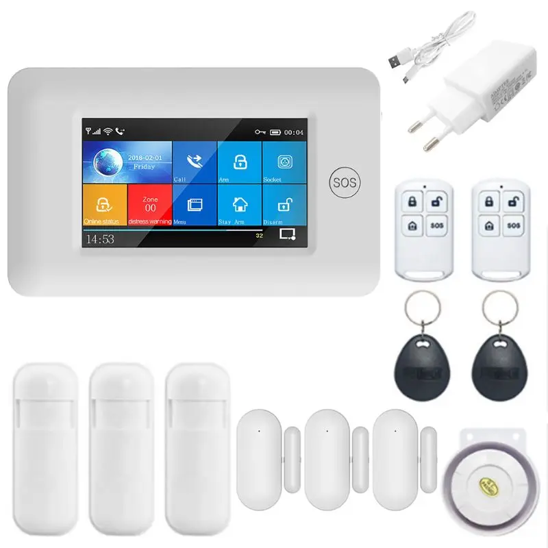 

1Set Wireless Home Security WIFI GSM GPRS Alarm System APP Remote Control RFID Card Arm Disarm Kit with Colorful Screen