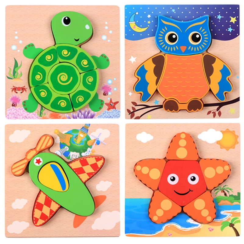 Мультяшная деревянная головоломка пазл доска Монтессори игрушки животные