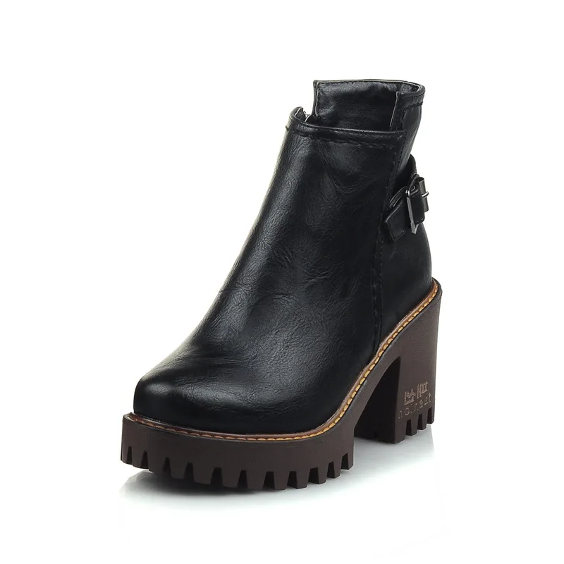 

ENMAYLA Fashion Ankle Boots Women Round Toe Winter Warm Boots Platform Shoes Autumn/Winter Boots Square Heel Black Red 4Colors