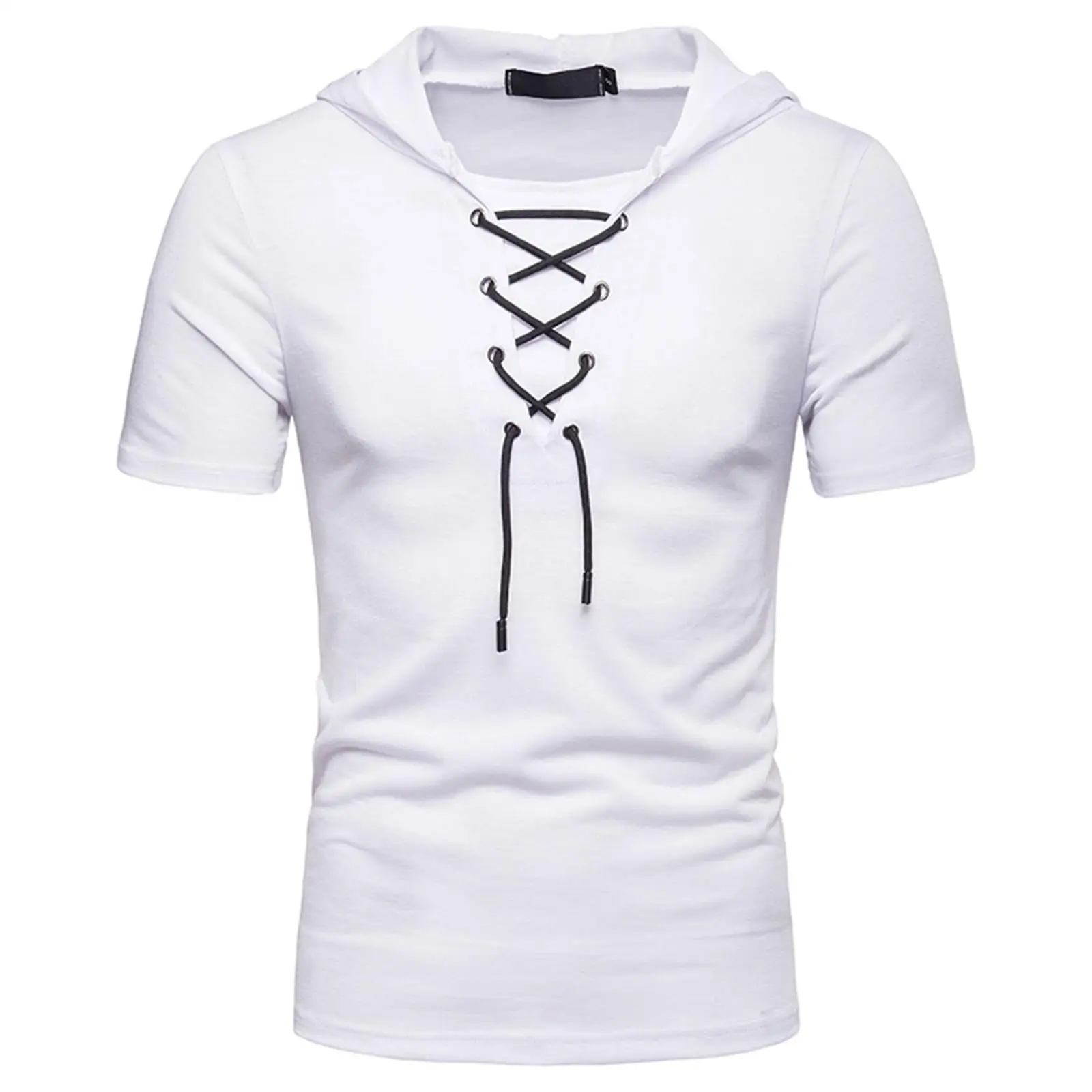 

New Sport Men's Hooded T-shirt Summer Fashion Athletic Gym Short Sleeve Drawstring Tops Workout Casual Sportswear Muscle Tee