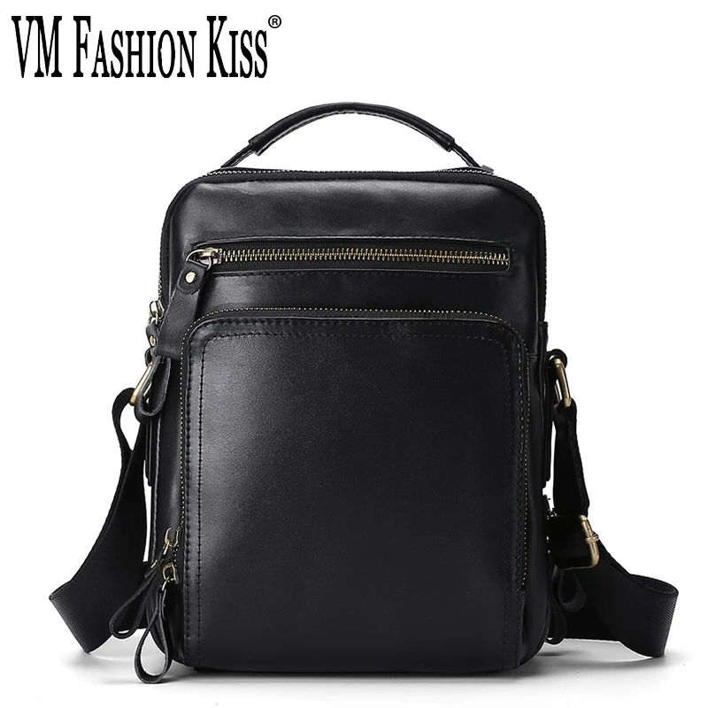 VM FASHION KISS Leisure Men Single Shoulder Bag More Function Genuine Leather Male Crossbody Bag Head Layer Cowhide Handbags