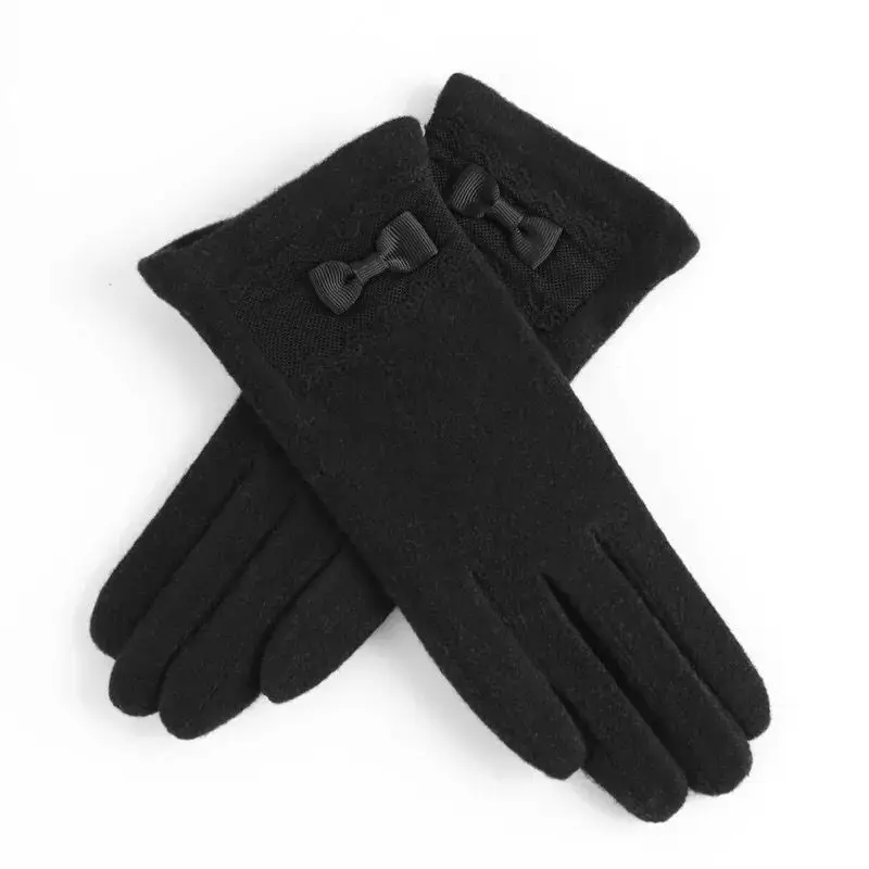 

New Style Gloves Female Winter Korean-style Japanese-style Bow WOMEN'S Warm Cashmere Wool-Touch Gloves