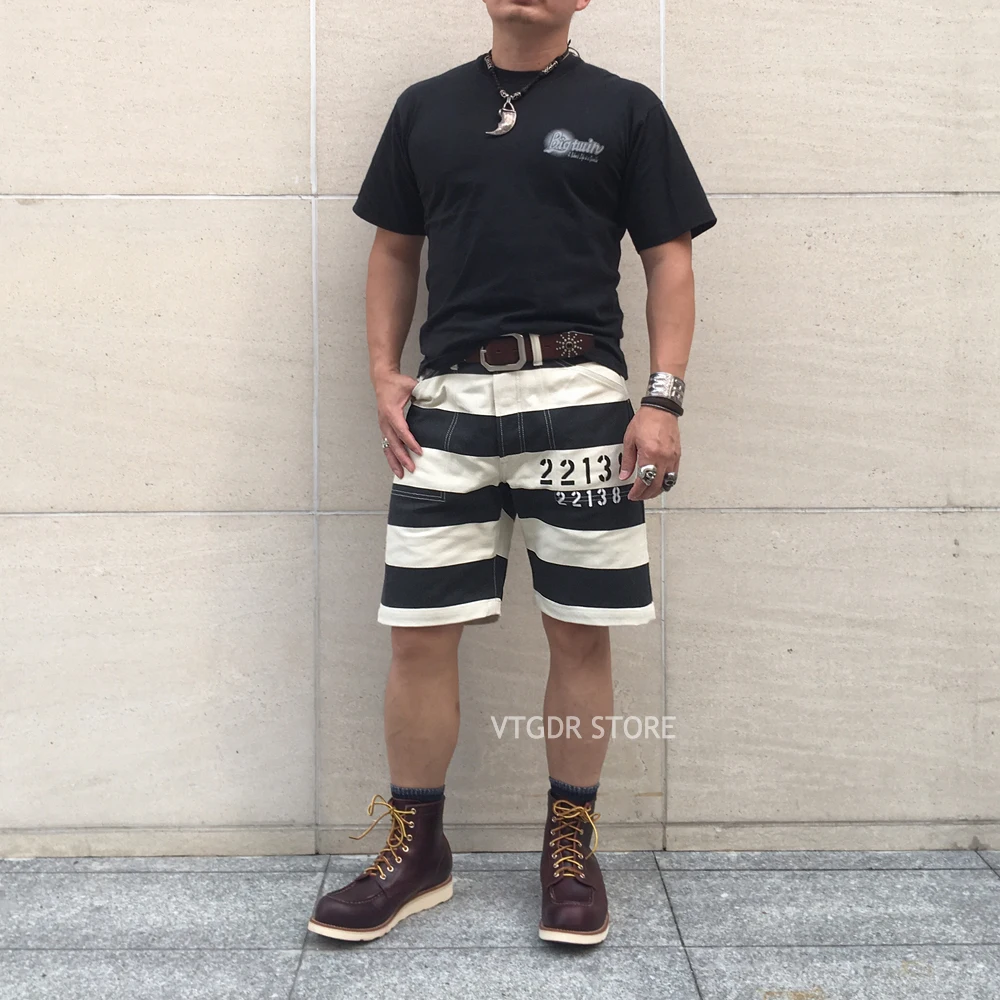 Cozyroom Vintage Prisoner Style 22138 Print Shorts 16oz Motorcycle Striped Pants
