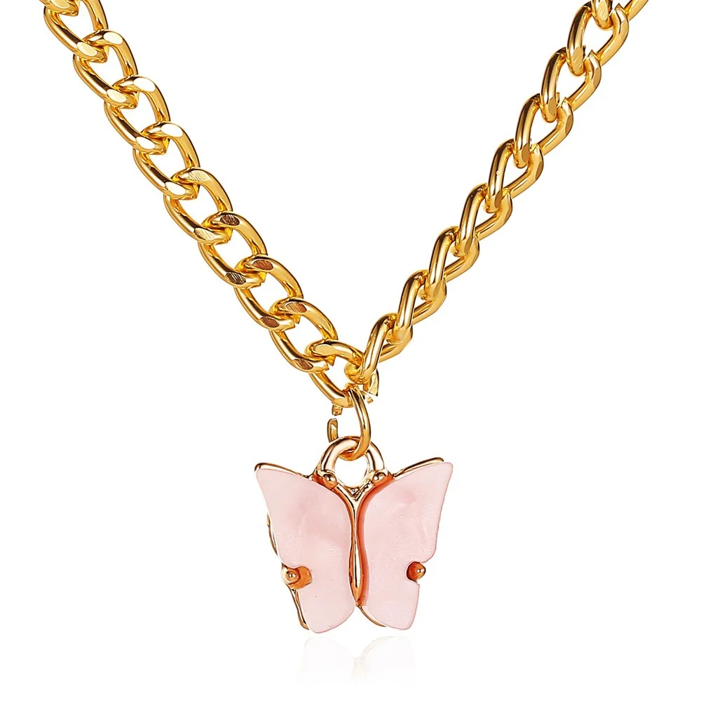 

MD Korean new necklace small fresh color butterfly necklace clavicle chain summer wind net red simple Butterfly Pendant