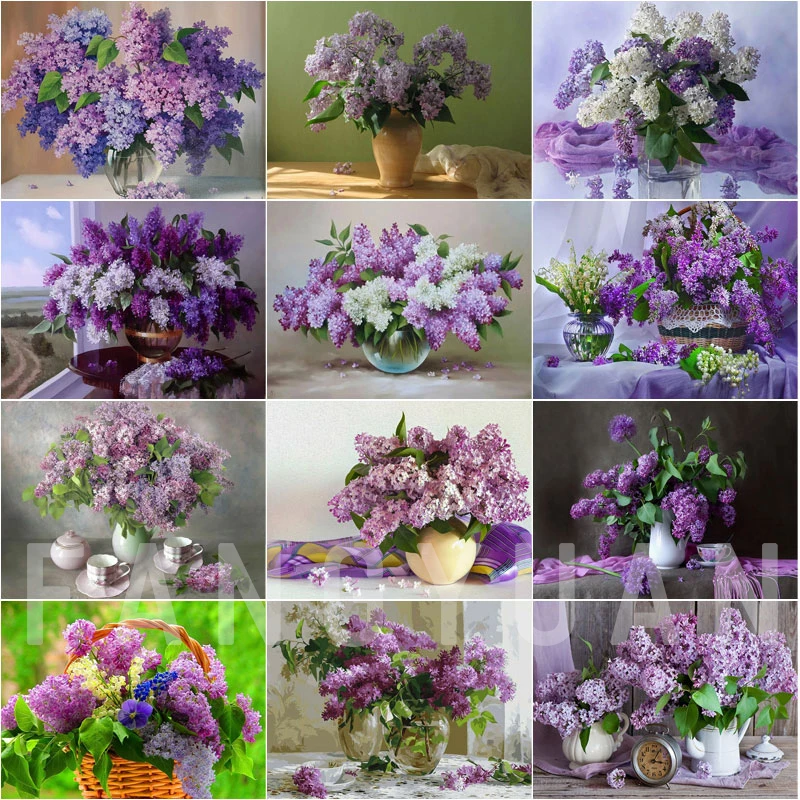 

Diamond Embroidery Painting Lilac Full Square Round Mosaic Flower Rhinestone Kit Cross Stitch Wall Pictures Home Decoration