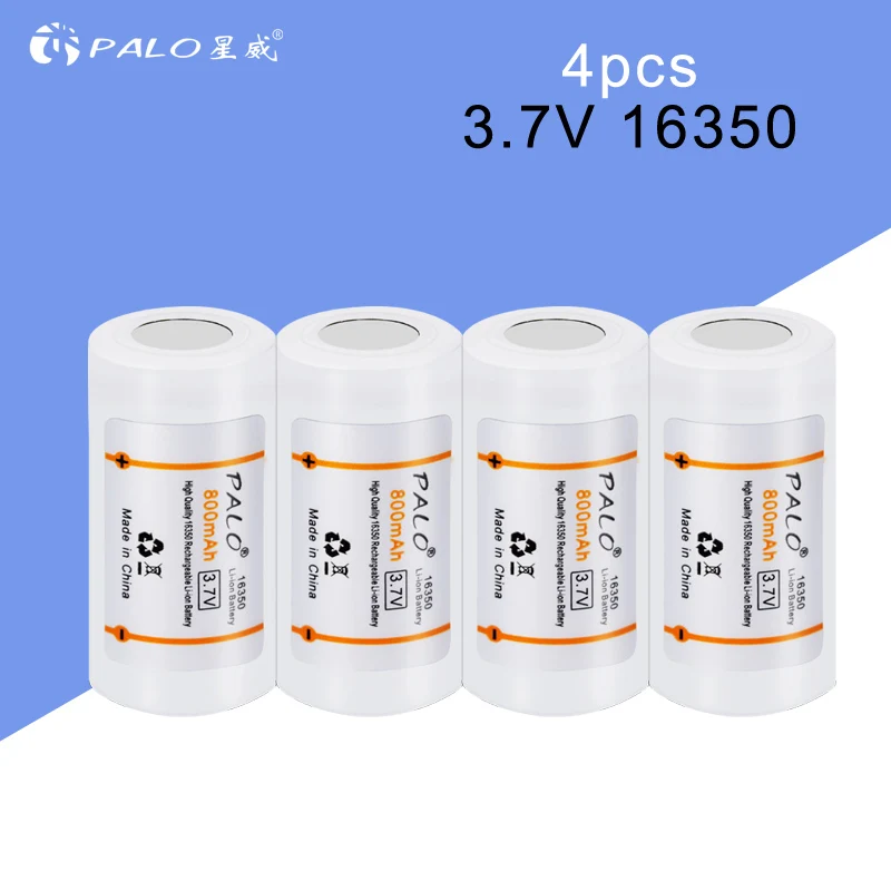 4Pcs Palo 3,7 в 800 мАч литий-ионный 16340 16350 аккумулятор CR123A перезаряжаемые батареи CR123 для лазерной ручки светодиодный фонарик - Цвет: 4Pcs