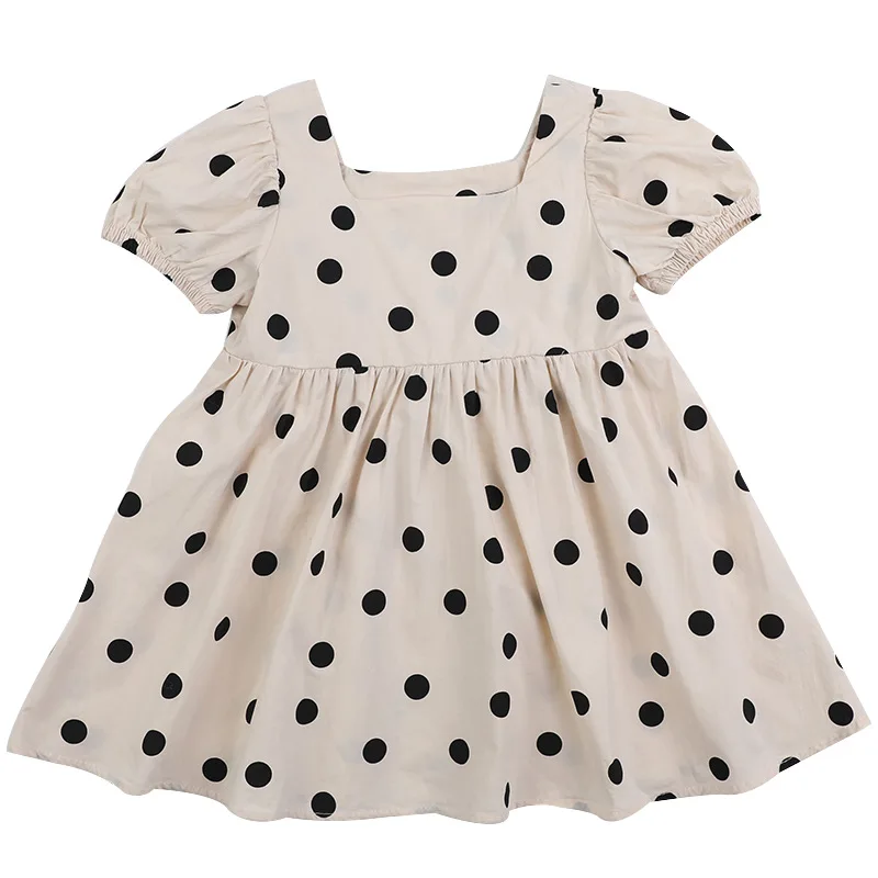 

Kids Dress For Girls puff sleeve Dot beige sweet Pincess Dress Summer Wedding Ceremony Birthday Girls Dress Baby Girl Clothes
