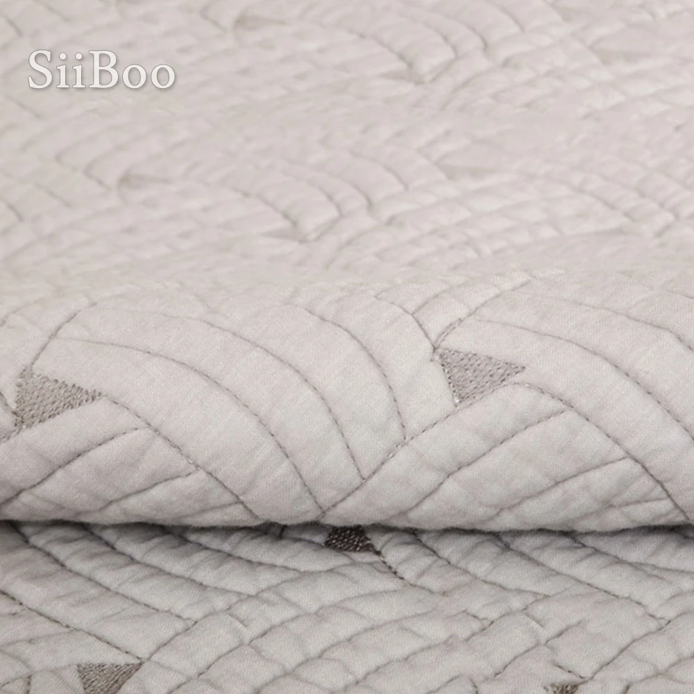 Хлопковый стеганый чехол для дивана с вышивкой в полоску бежевого серого и