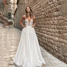 Женское свадебное платье с аппликацией, открытой спиной и блестками