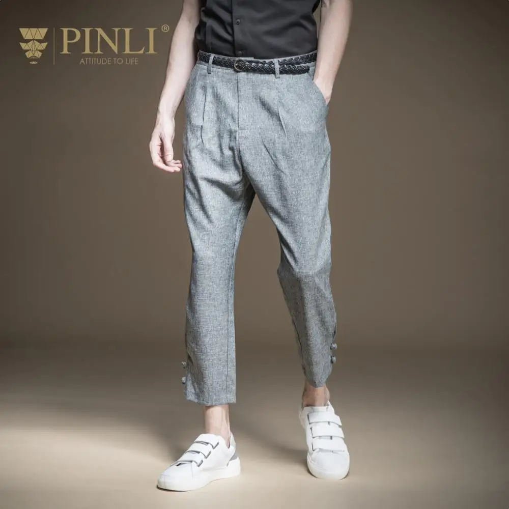 

Pinli 2020 Spring New Slim Polyester soft fabric Men's Business Casual Pencil pants All-match trendy cropped pants B201317340