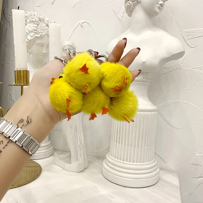 Женский натуральный мех норки брелок Классический желтого цвета с рисунком в