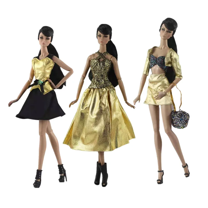 

11.5" Classic Gold Accessories for Barbie Clothes Outfits Sets Fashion Tank Coat Skirt Handbag Dress for Barbie Doll Clothes Toy