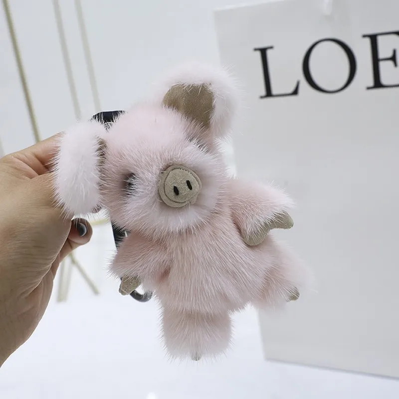 Новинка 2019 милый брелок с дизайном Поросёнок держатель для ключей из меха норки и