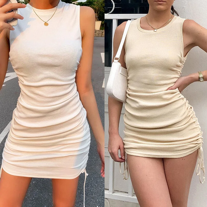 Женское Короткое платье без рукавов Yue облегающее эластичное мини с рюшами