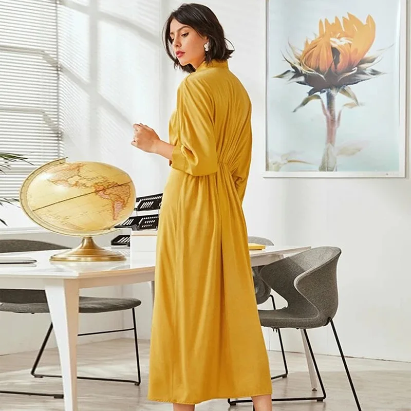 Женское однотонное платье Макси средней длины Элегантное повседневное длинное