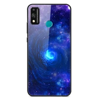 case for honor 9x lite tempered glass case phone case back cover with black silicone bumper star sky pattern