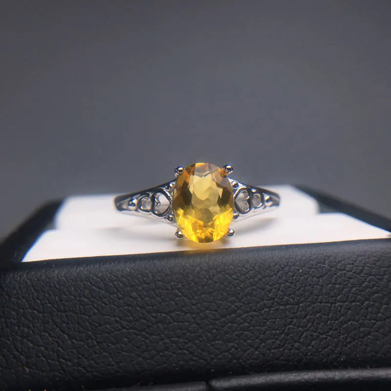 

CSJ Real Natural Citrine Ring Sterling 925 Silver for Women Lady Fine Jewelry Wedding Engagement for women with box