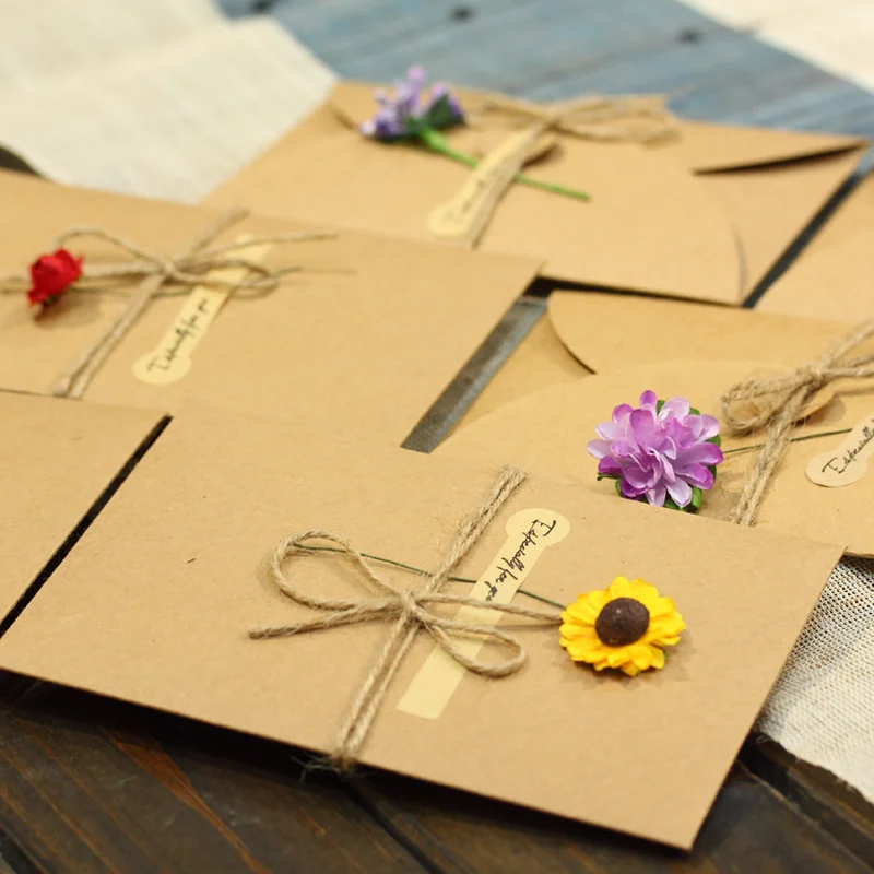2 шт DIY крафт-бумага поздравительные карты с конвертом ручной работы сухие цветы приглашения на свадьбу День рождения Сувениры принадлежности для декора
