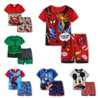 Детские пижамы, летняя хлопковая футболка с коротким рукавом, пижамный комплект, пижама с мультяшным человеком-пауком, детская одежда для сна, одежда для мальчиков
