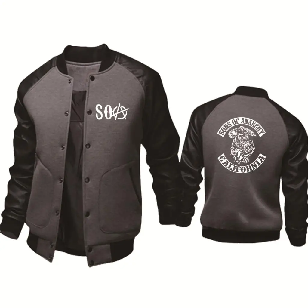 

Soa sons of anarchy a criana moda samcro homem esporte com zper de algodo crnio masculino casual uniforme de beisebol