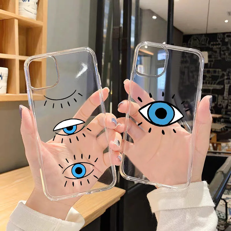 Lucky Eye Blue Evil Eye Print Clear Phone Case For iPhone SE 2020 11 Pro XR X XS MAX 7 8 6 S Plus Soft Silicone Back Cover Bag