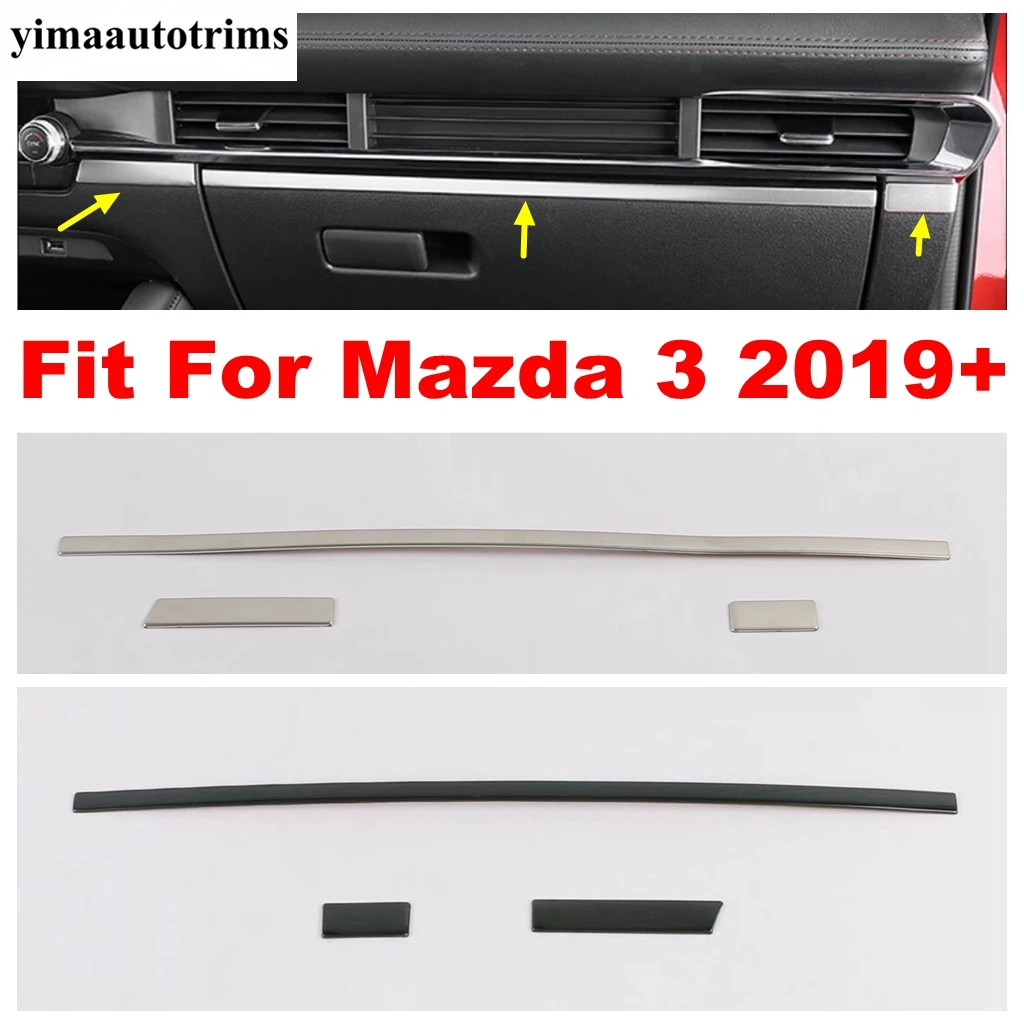 Car Center Console Dashboard Strips Decor Cover Trim Silver / Black Brushed Stainless Steel Accessories For Mazda 3 2019 - 2022  - buy with discount