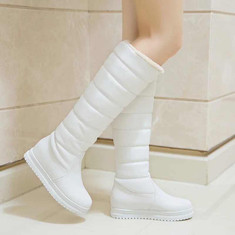 White 10 HTUUA/теплые плюшевые зимние сапоги; женская обувь, увеличивающая рост, без застежки; высота платформы по колено; зимние сапоги; женская обувь; цвет черный, белый; SX3234 - Цвет: White 10