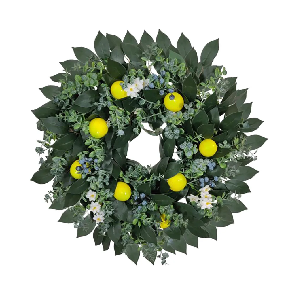

Dried Flowers Fruit Lemon Wreath Home Wall Decoration Ornaments Nordic Style Manual Diameter 52cm Blueberry Simulation Garland