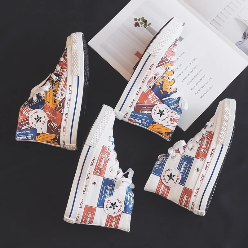 Разноцветная парусиновая обувь коллекция 2020 года сезон весна Новинка высокие