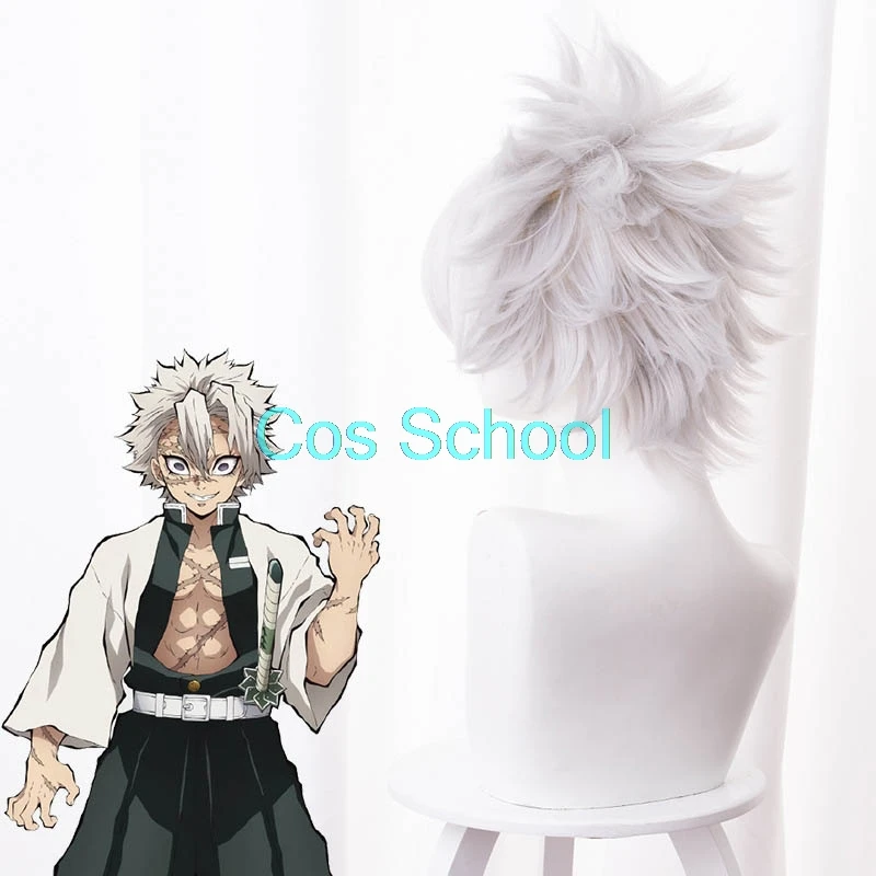 Cos School Demon Slayer Kimetsu no Yaiba Косплей парики Shinazugawa Sanemi аниме серебристо серый Взрывная