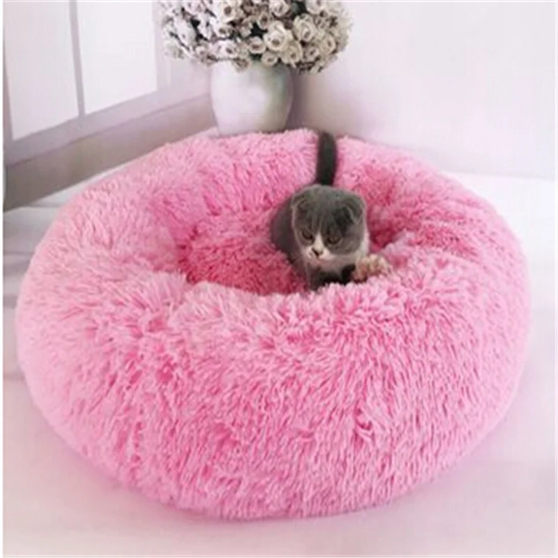 

Pet Dog Cat Calming Bed Warm Soft Plush Round Cute Nest Comfortable Sleeping Plush Cat Beds Supplies Hand Wash 50 60 70 80 CM