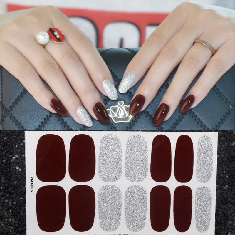 14 наконечников/лист Полное покрытие стикер для дизайна ногтей маникюрный Клей