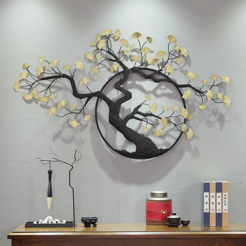 

New Chinese Wrought Iron Welcoming Pine Zen Ornaments Wall Hanging Tree Decoration Crafts Home Living Room Sofa Background Mural