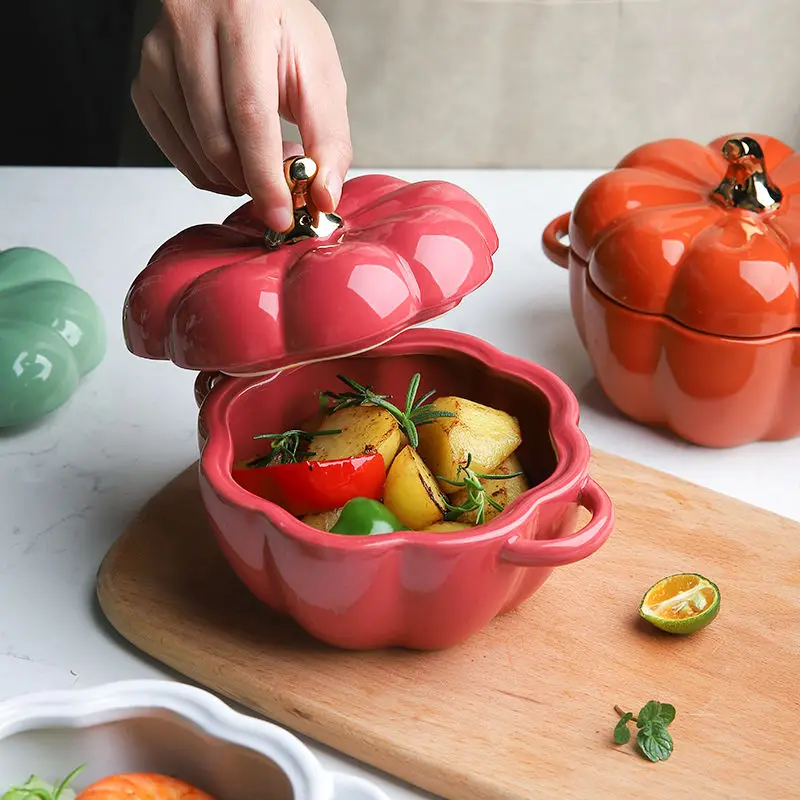 Креативные милые суп из тыквы чаша для выпечки с крышкой Керамическая пиала риса