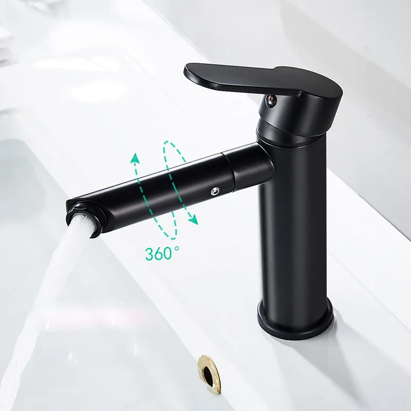 

360 Rotation Brass Black Chrome Basin Faucet Toilet Mixer Hot Cold Single Handle Hole Sink Wash Water Tap Bathroom Accessories