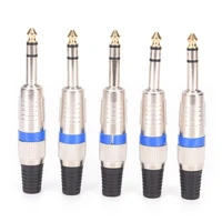 5pcs 6 35mm stereo welding head microphone plug two channel blue ring mixer connector