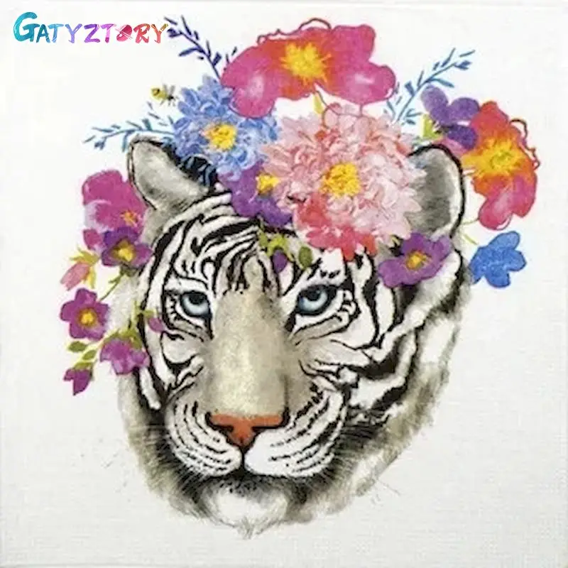 

GATYZTORY Painting By Numbers Tiger Picture Drawing On Canvas Acrylic Paints Animal Coloring By Numbers Home Decor 60x75cm