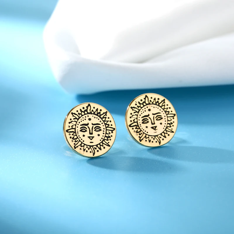 

Gothic Human Face Women Stud Earrings Gold Stainless Steel Closed Eye Sun Flower Earring Aesthetic Ear Ring Jewelry Bague Femme