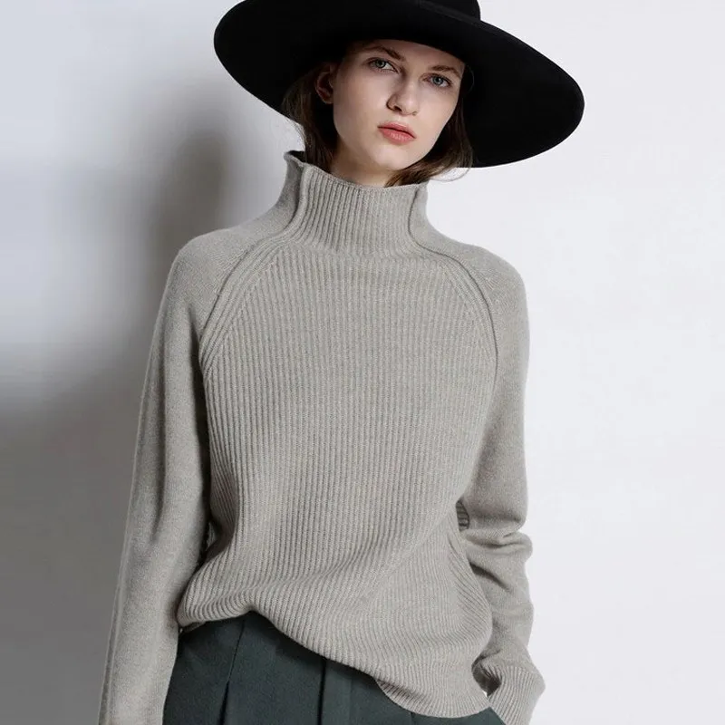 

Women's High Collar Turtleneck Cashmere Sweater Padded Loose Pullover Bottoming Sweater Casual Women's Knitwear Harajuku