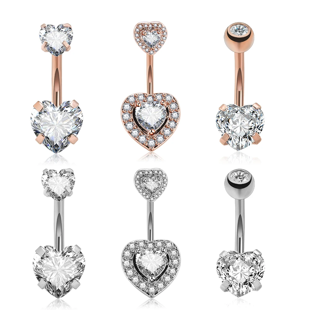 Хирургическая сталь пупка кольцо Штанга циркон сердце пирсинг сексуальные