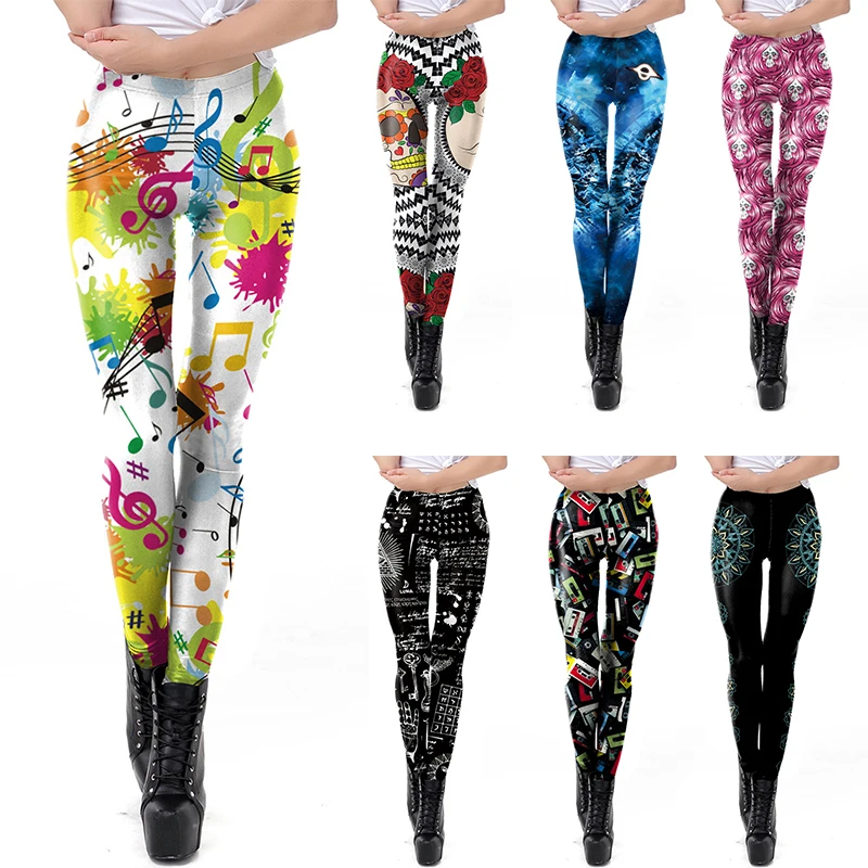 

Пикантные женские леггинсы со звездным небом в полоску череп Примечание нотной печатью фитнес леггинсы модные тонкие леггинсы с высокой талией, женские штаны, S-XL