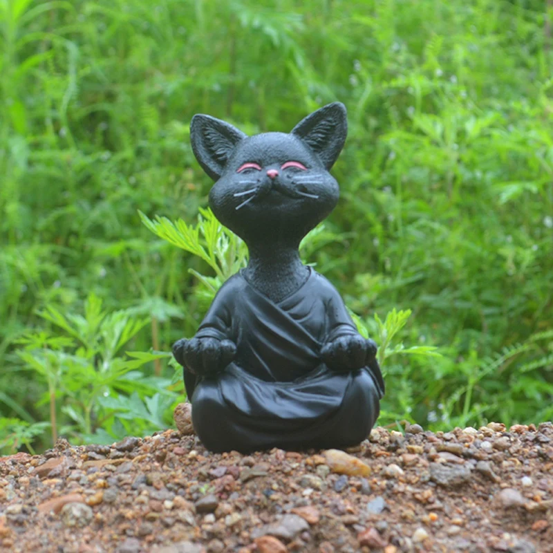 

Причудливая черная статуэтка Будды, кошки, статуэтка для медитации, йоги, коллекционная счастливая искусство, скульптуры, садовые статуи, д...