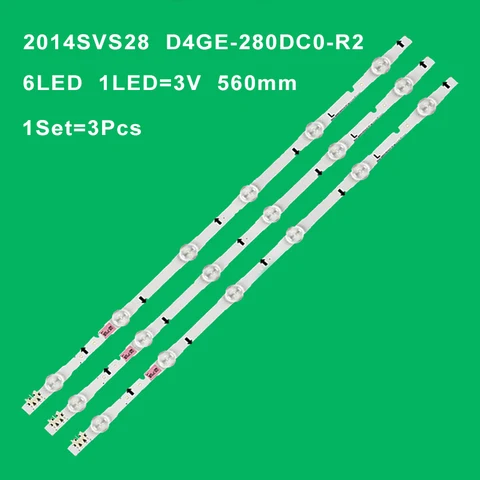 Светодиодная лента для Samsung UE28J4100AW UE28H4000 UE28J4100 D4GE-280DC0-R2 LT28E310EX T28E310EX, 3 шт./компл.
