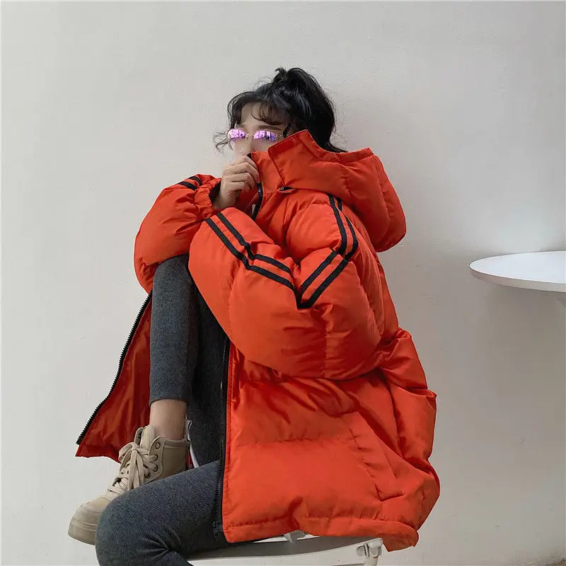 Autumn and Winter New Sports Stripes Simple and Loose Student Striped Letter Printing Down Jacket Plus Down Warm Down Jacket