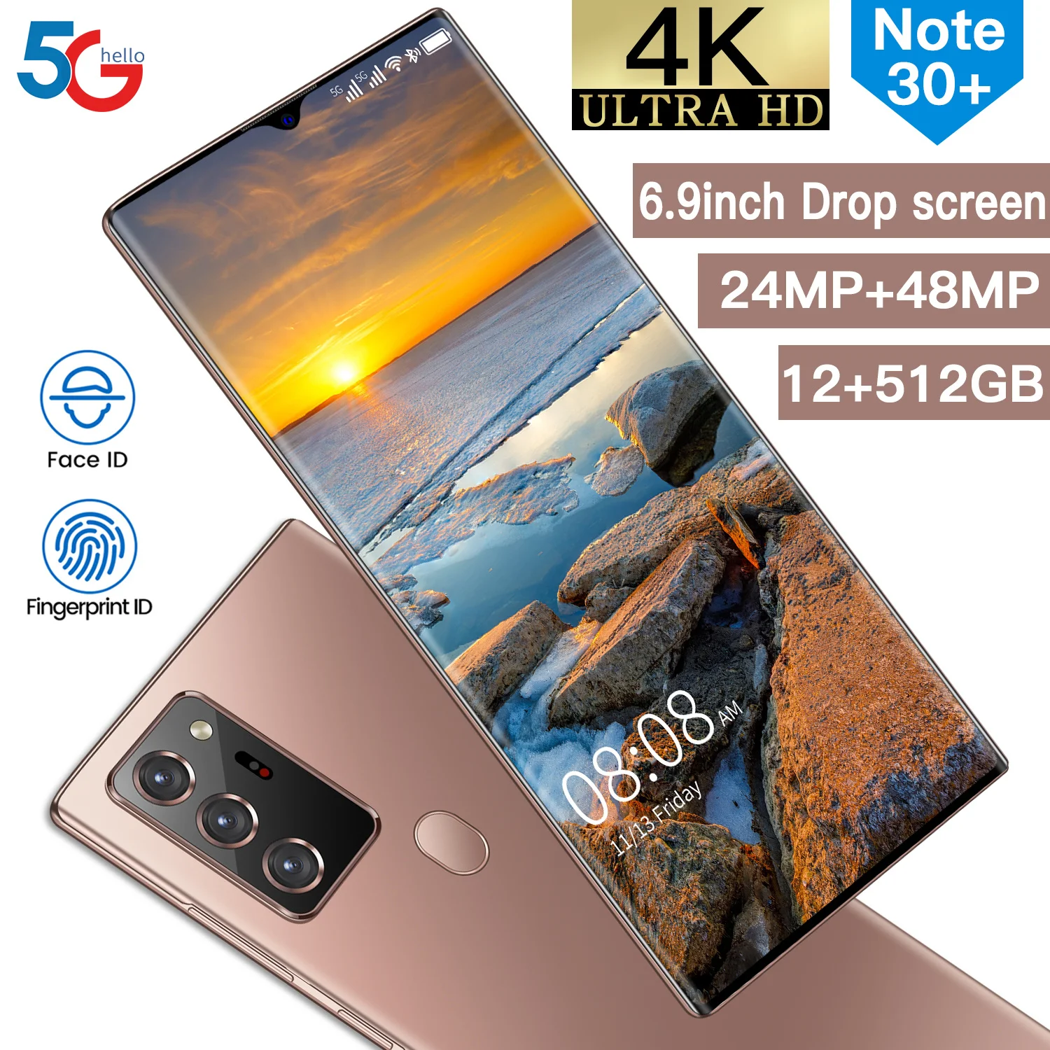 

Newst Global Version Note30+ 6.9 Inch Cellphone 12GB+512GB 6000mAh 24MP+48MP Fingerprint Unlock Dual SIM Android 10.0 Smartphone